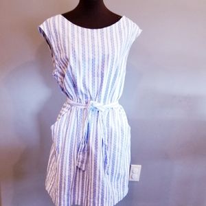 Merona sz L blue white striped sleeveless dress